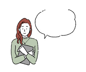 シンプルなタッチのイラスト　吹き出しと女性のイラスト素材
