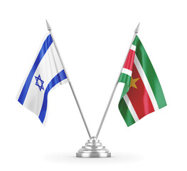 Suriname and Israel table flags isolated on white 3D rendering