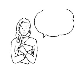 シンプルなタッチのイラスト　吹き出しと女性のイラスト素材
