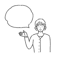 シンプルなタッチのイラスト　吹き出しと女性のイラスト素材
