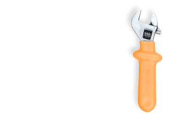 Wrench on a white background. Seamless background from adjustable metal wrench.