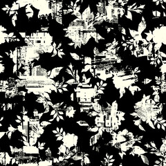 Collage pattern of flowers and abstract patterns,