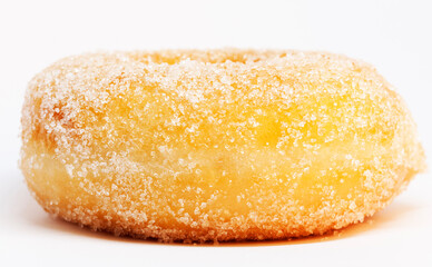a round donut with a lot of sugar on it