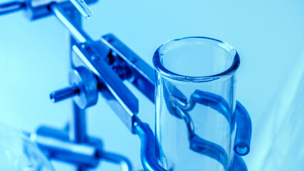 Empty flasks. Laboratory analysis equipment. Chemical laboratory, glassware test-tubes.