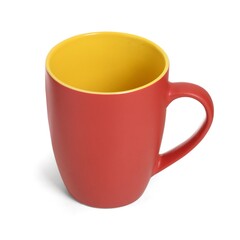 Red and yellow mug on white background