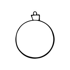 Vector hand drawn contour and shape of Christmas tree ball for coloring at Xmas and New year holidays. Template for kids creativity