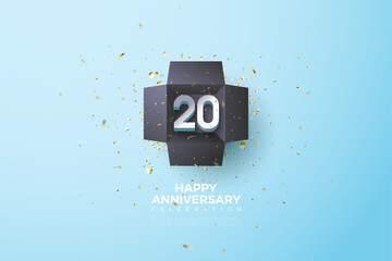 20th Anniversary background with numbers illustration in a black gift box