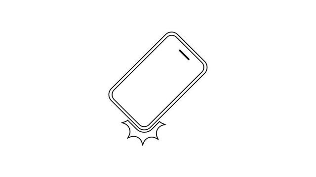 Black line Shockproof mobile phone icon isolated on white background. 4K Video motion graphic animation
