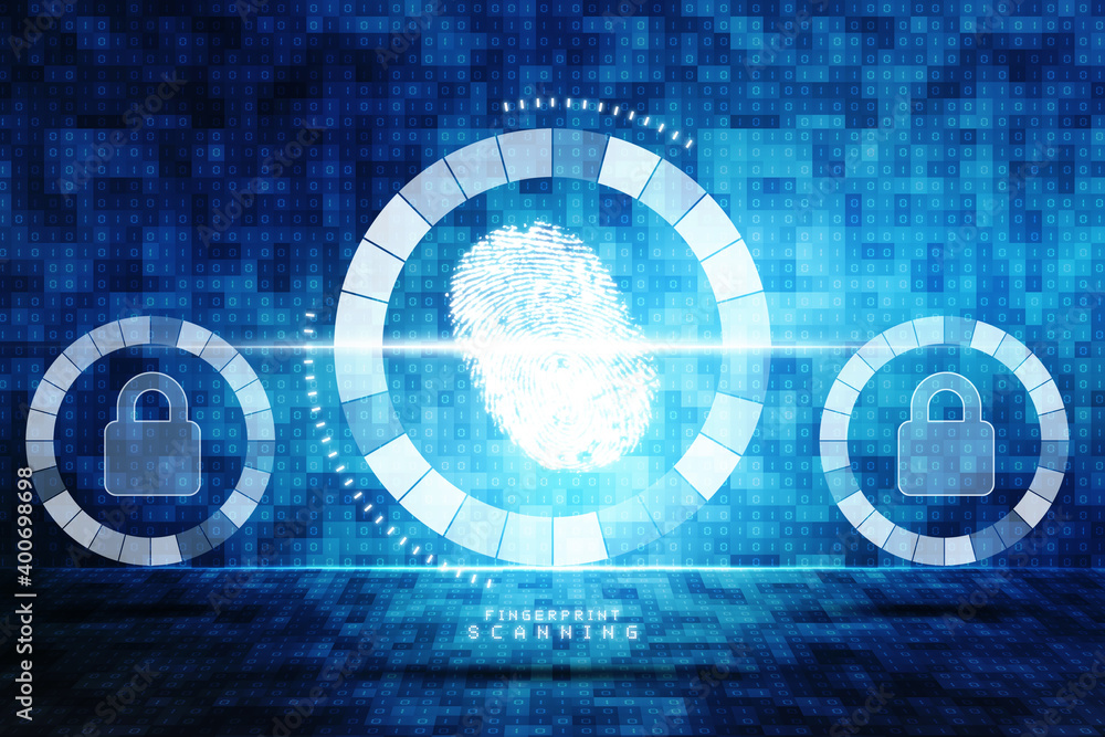 Poster scan fingerprint and approval. concept of the future of security and password control through finger
