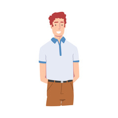 Young Redhead Smiling Man in Standing Pose Vector Illustration