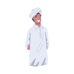 Young Smiling Man Wearing Turban in Standing Pose Vector Illustration