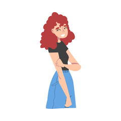 Female of European Appearance Standing and Smiling Vector Illustration