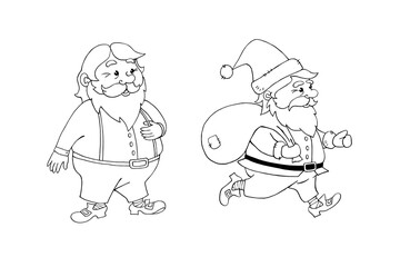 Santa Claus. Vector contour hand drawn illustration. New year and Christmas outline characters in doodle style, sketch. For greeting cards, calendars, prints, children's coloring book
