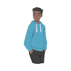Young African American Man in Standing Pose Vector Illustration
