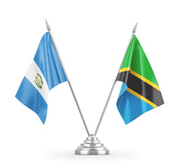 Tanzania and Guatemala table flags isolated on white 3D rendering