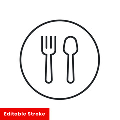 Fork and spoon icon, silverware line sign on white background - editable stroke vector illustration eps10