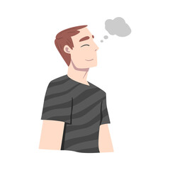 Dreaming Man Fantasizing Imagining Something in His Head Vector Illustration