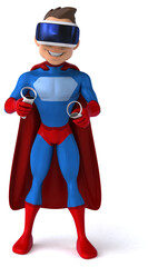 Fun 3D Illustration of a superhero with a VR Helmet