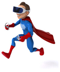 Fun 3D Illustration of a superhero with a VR Helmet