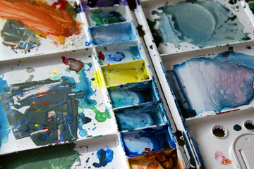 Water color paints on palette