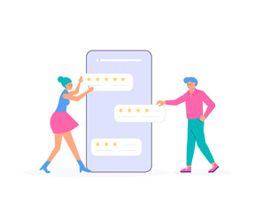 Tiny people with comment giving their choice for feedback vector concept. Customer review and satisfaction rating metaphor illustration