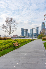 A city park along the Huangpu river in Shanghai, China.