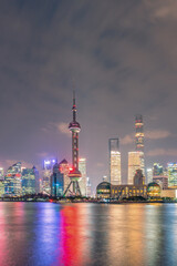Fototapeta na wymiar Night view of Lujiazui, the financial district and modern skyline in Shanghai, China.