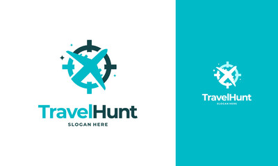 Travel Hunt logo designs concept vector, Travel Airplane symbol icon
