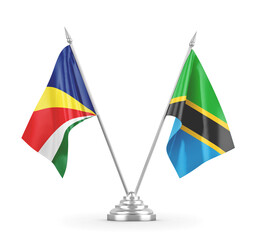 Tanzania and Seychelles table flags isolated on white 3D rendering