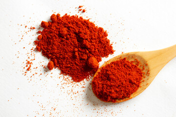 Paprika powder in wooden spoon