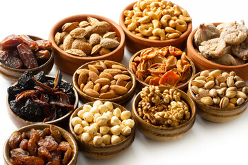 Dried fruits and mixed nuts. Healthy foods.