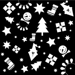 Black background with white new year symbols
