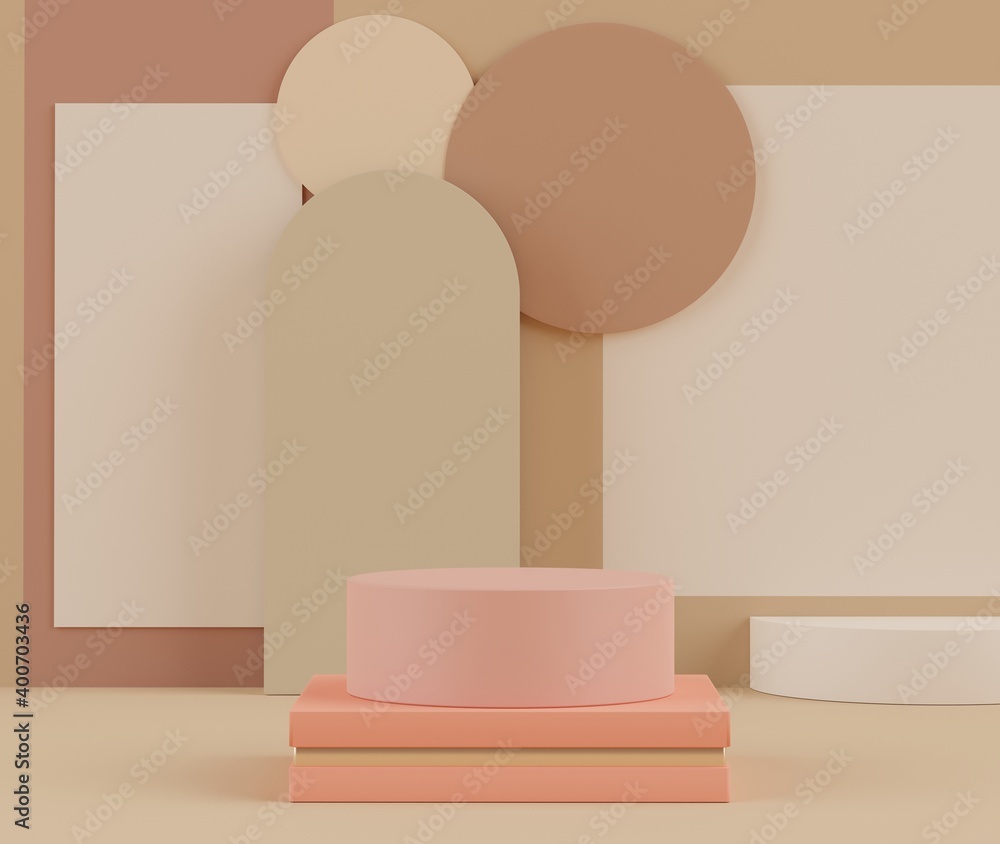 Poster 3d rendering of earth tones minimal displays podium or pedestal for mock up and products presentatio