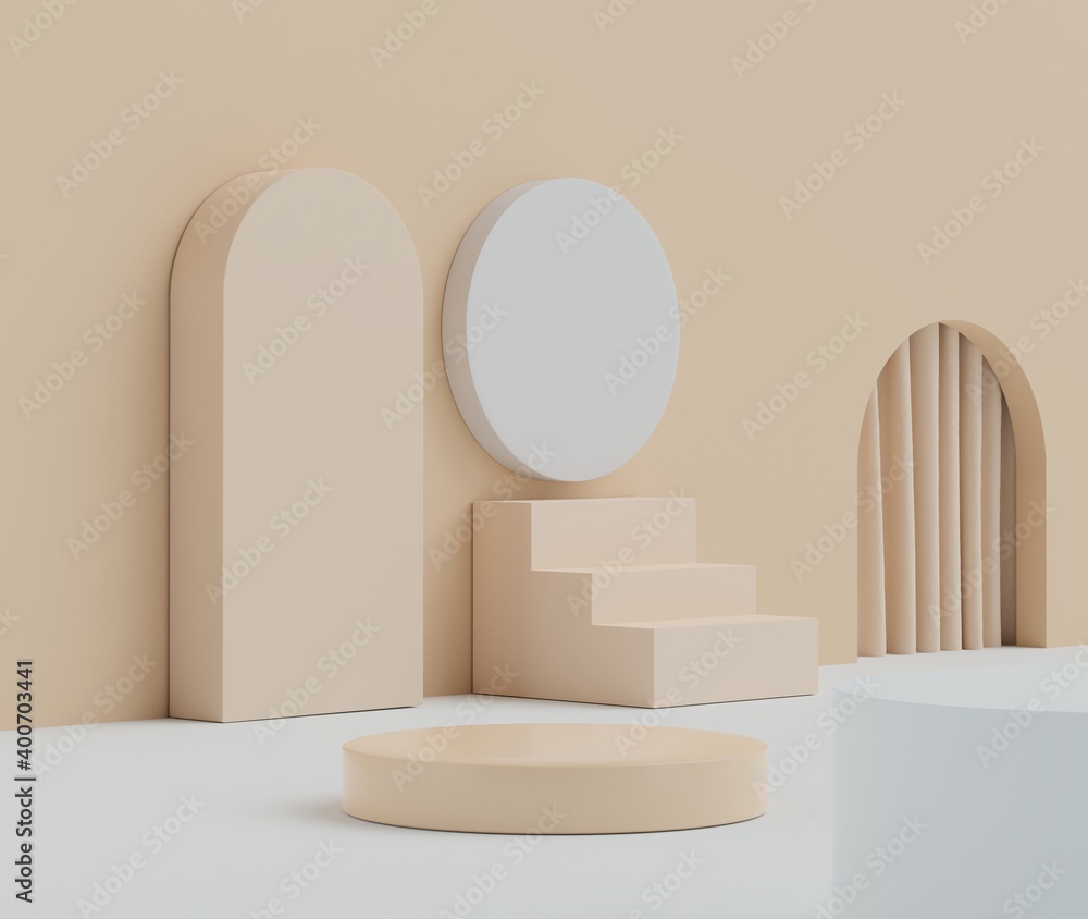 Poster 3d rendering of earth tones minimal displays podium or pedestal for mock up and products presentatio