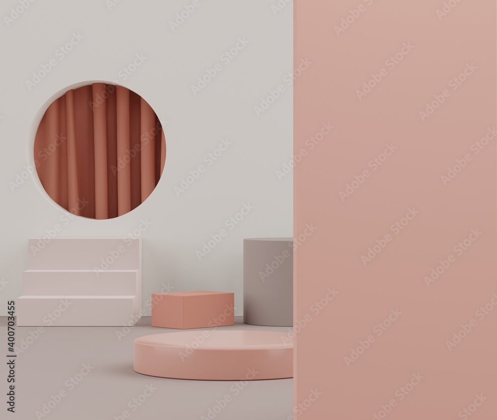 Poster 3d rendering of earth tones minimal displays podium or pedestal for mock up and products presentatio