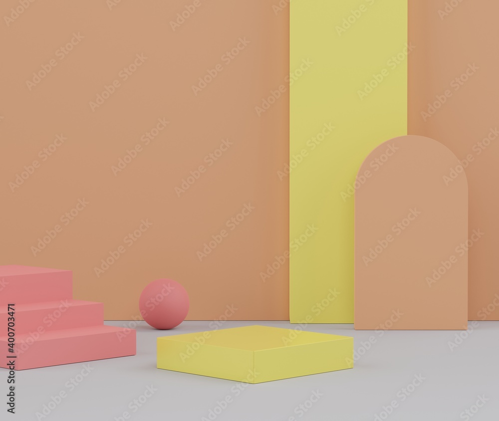 Poster 3d rendering of earth tones minimal displays podium or pedestal for mock up and products presentatio