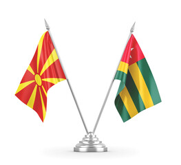 Togo and North Macedonia table flags isolated on white 3D rendering