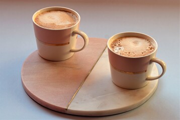 Home made Yin and Yan Cappuccinos, during the Covid 19 Christmas, of 2020.