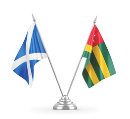 Togo and Scotland table flags isolated on white 3D rendering