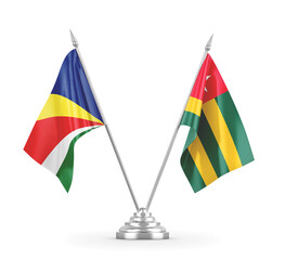 Togo and Seychelles table flags isolated on white 3D rendering
