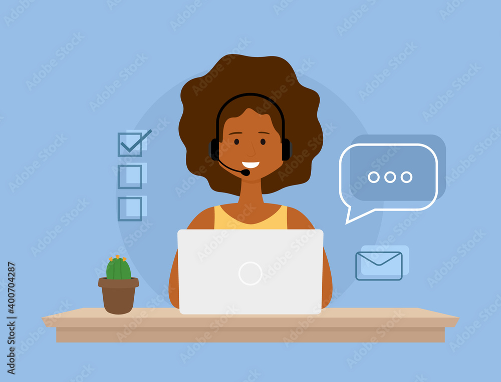 Aufkleber vector illustration of operator of call center office consulting a client. online customer service c