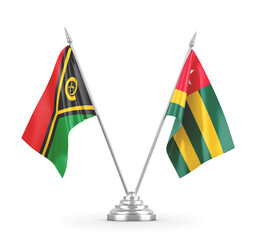 Togo and Vanuatu table flags isolated on white 3D rendering