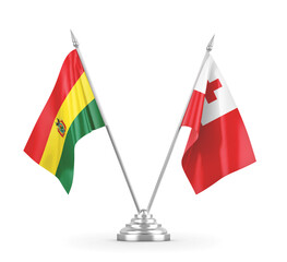 Tonga and Bolivia table flags isolated on white 3D rendering 