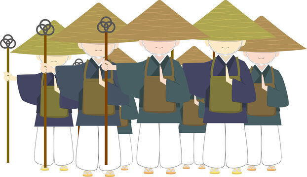 修行僧の集団のイラスト
