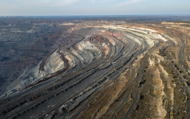 Huge iron ore quarry iron ore quarry top view Aero photo shoot.