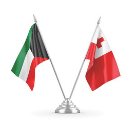 Tonga and Kuwait table flags isolated on white 3D rendering