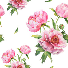 Romantic pattern with bouquets of peonies