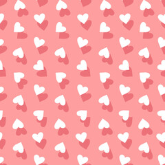 Pink Saint Valentine day seamless pattern with hearts. Cute illustration for lovely presents. Vector in flat style. Trendy cartoon design for wrapping paper, print, fabric.
