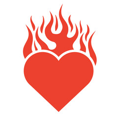 Burning heart. Valentines day romantic symbol. Vector template.