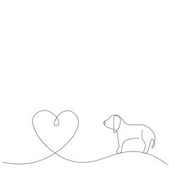 Valentines day background with heart and puppy dog, vector illustration